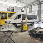 Buses in a workshop