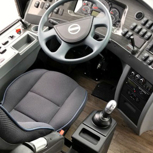 Steering wheel and driver's seat in bus